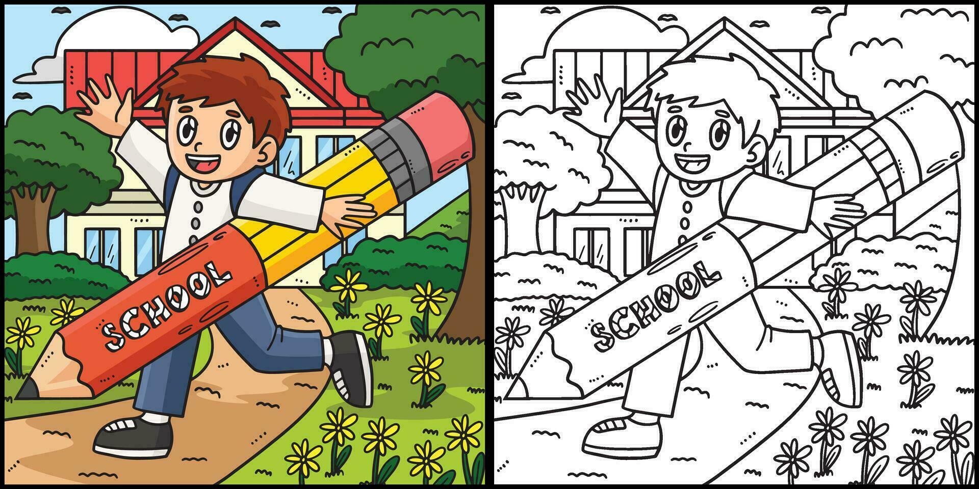 Back To School Child and Giant Pencil Illustration vector