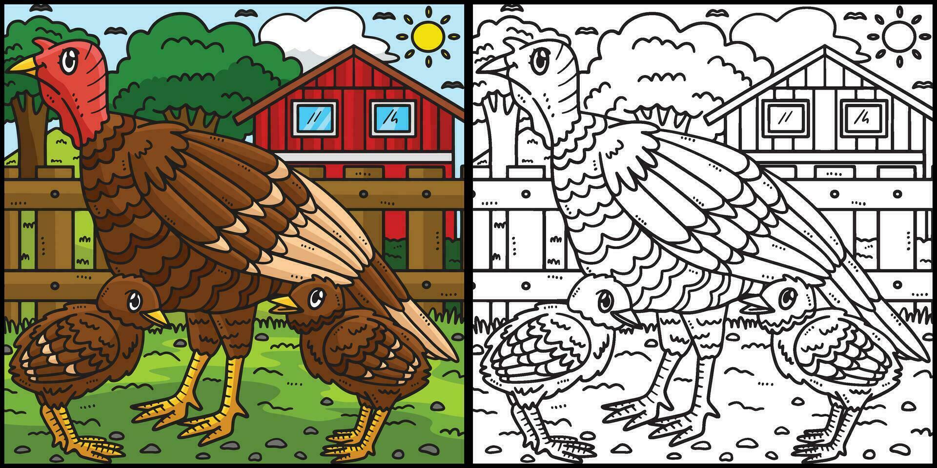 Mother Turkey and Baby Turkey Illustration vector