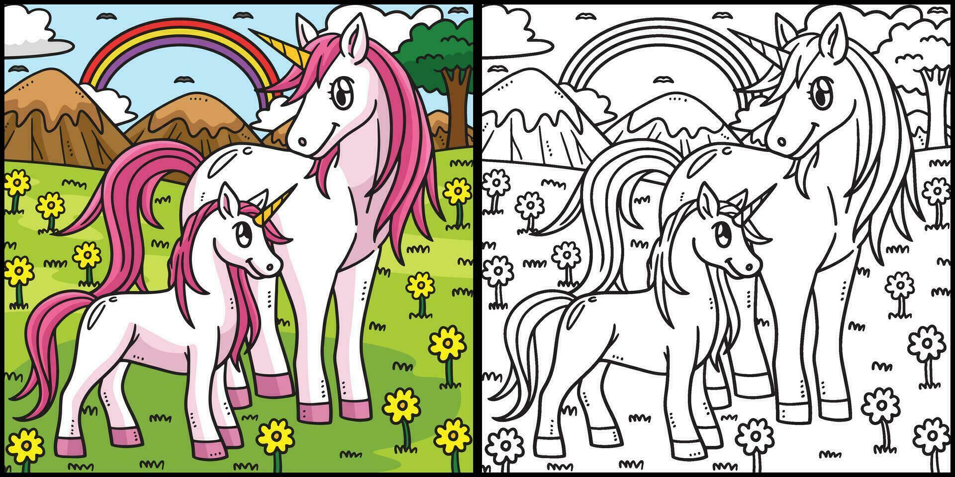 Mother Unicorn and Baby Unicorn Illustration vector