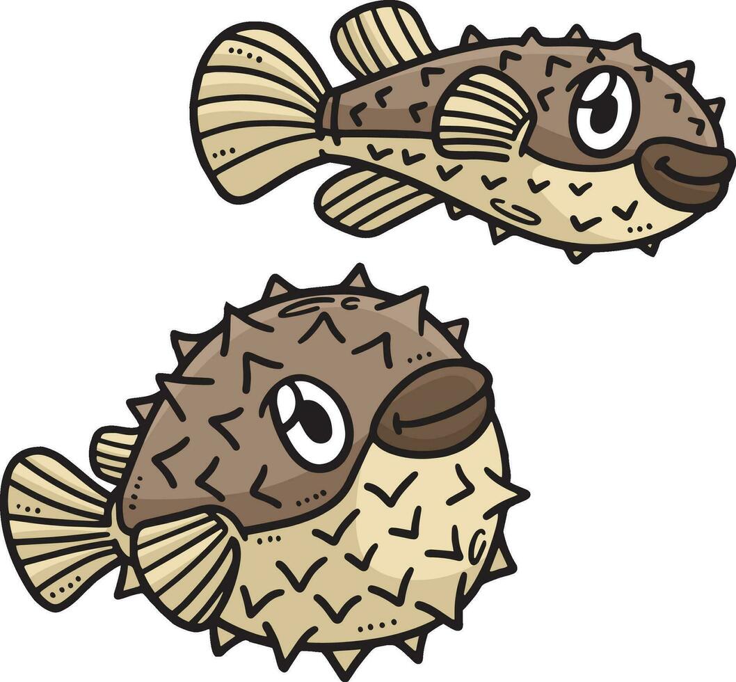 Two Baby Pufferfish Cartoon Colored Clipart vector