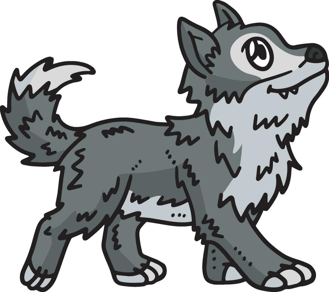 Baby Wolf Cartoon Colored Clipart Illustration vector