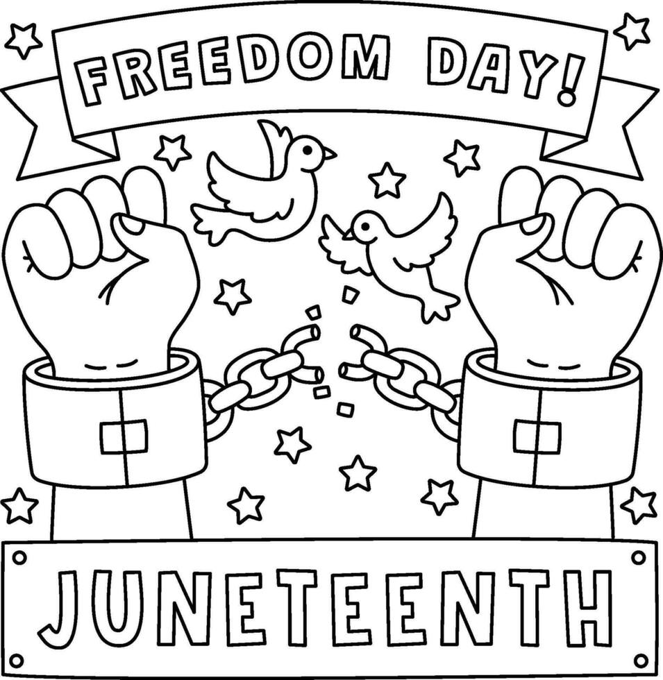 Broken Chains with Freedom Day Coloring Page vector