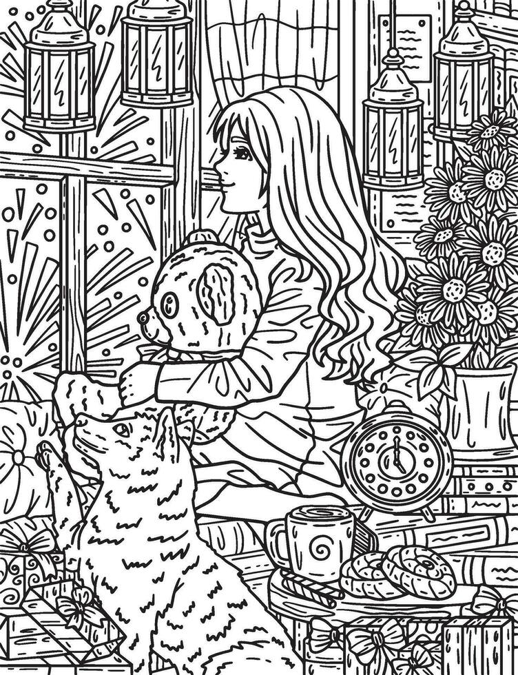 New Year Girl Watching from the Window Adults vector