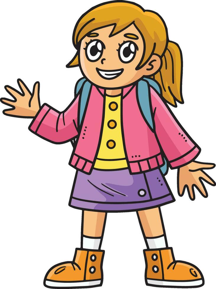 Girl Student Cartoon Colored Clipart Illustration vector