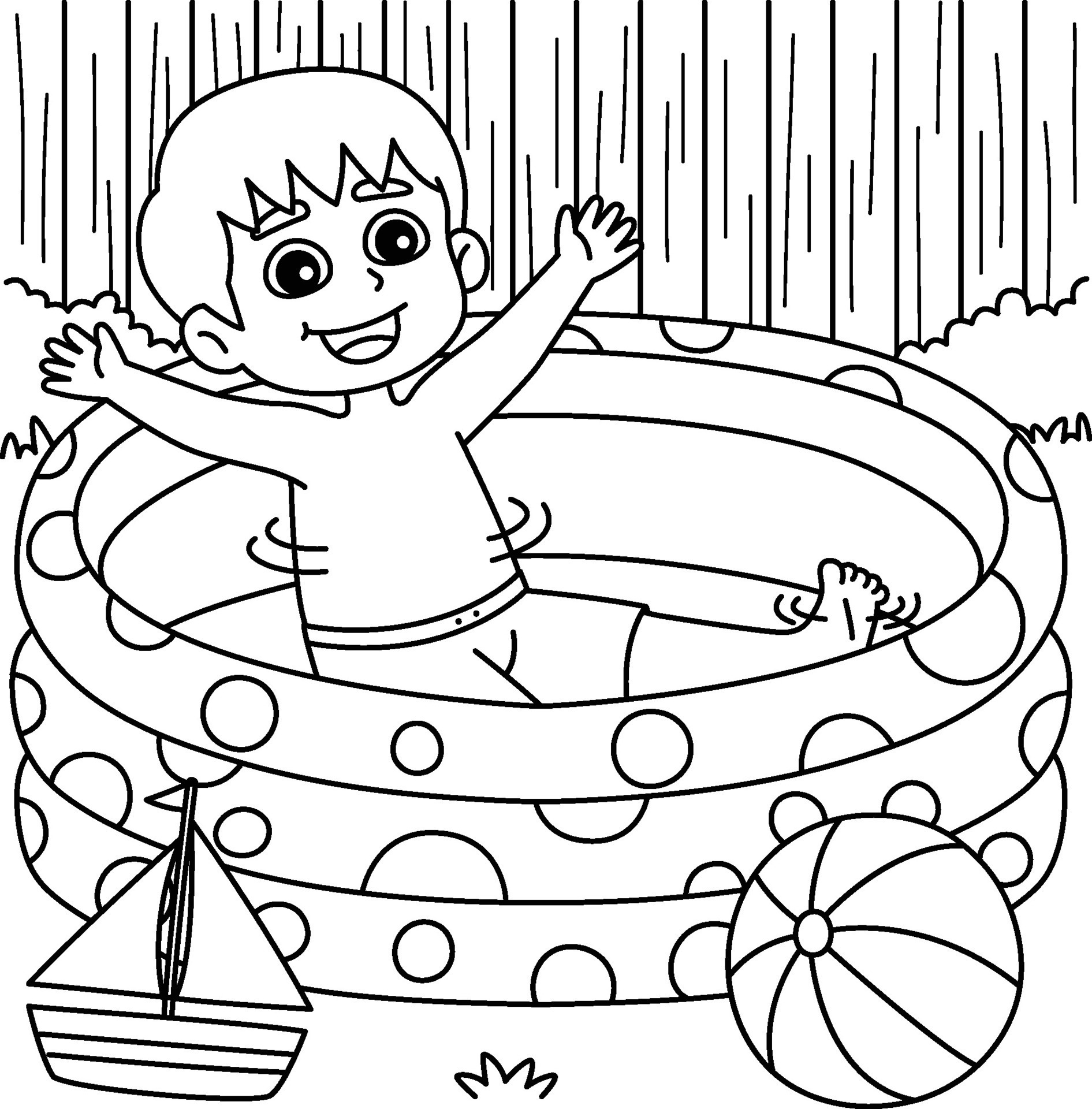 boy swimming coloring page