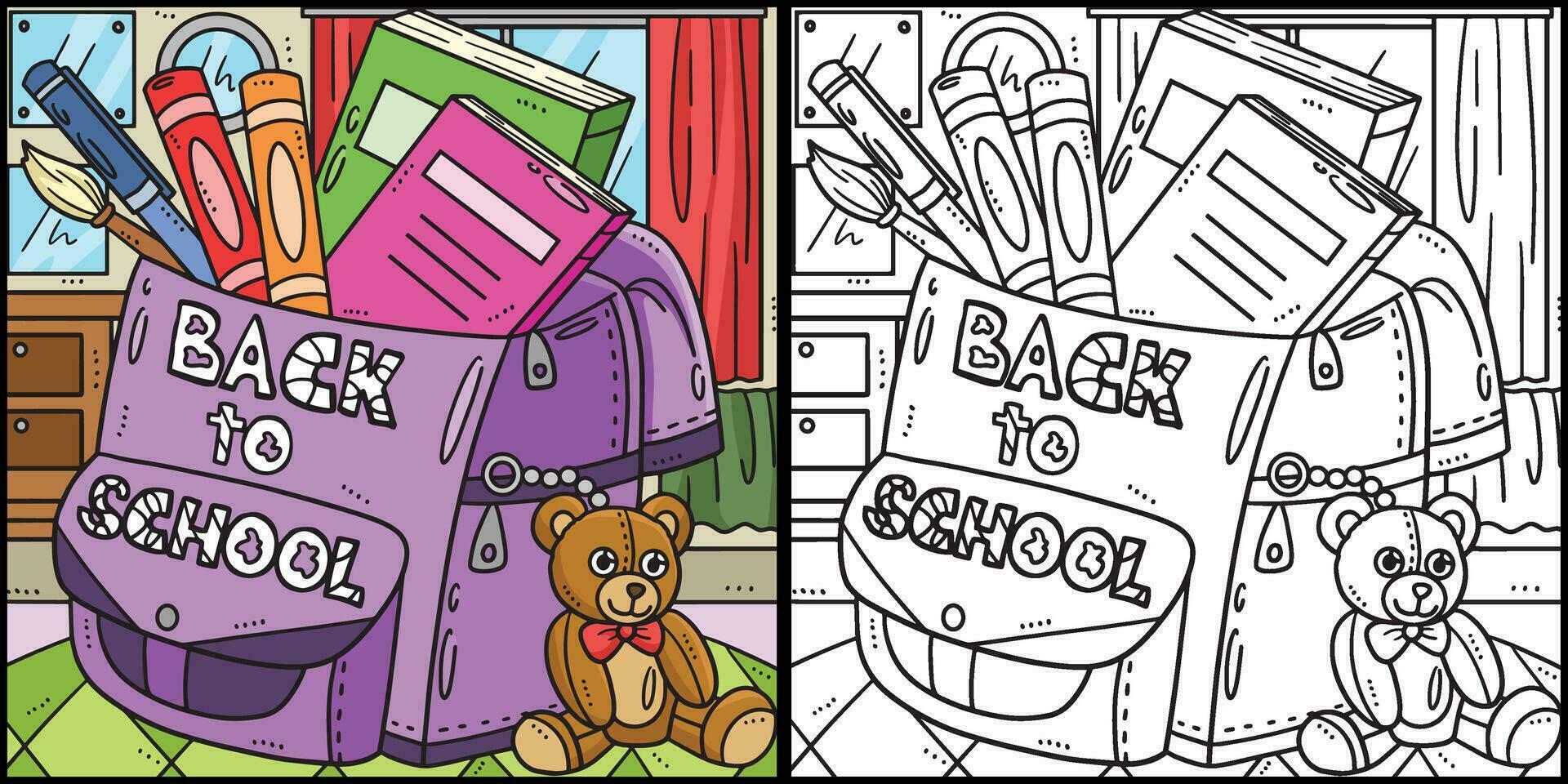 Back To School Bag Coloring Page Illustration vector
