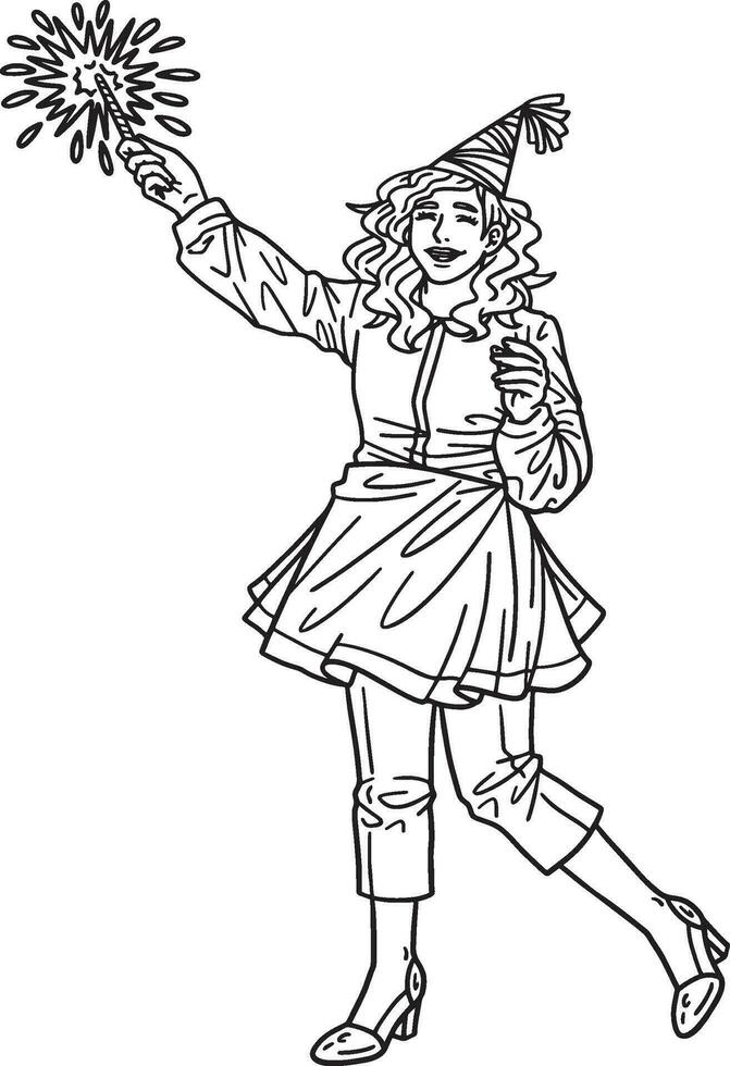 New Year Woman with Sparkler Isolated Adults vector