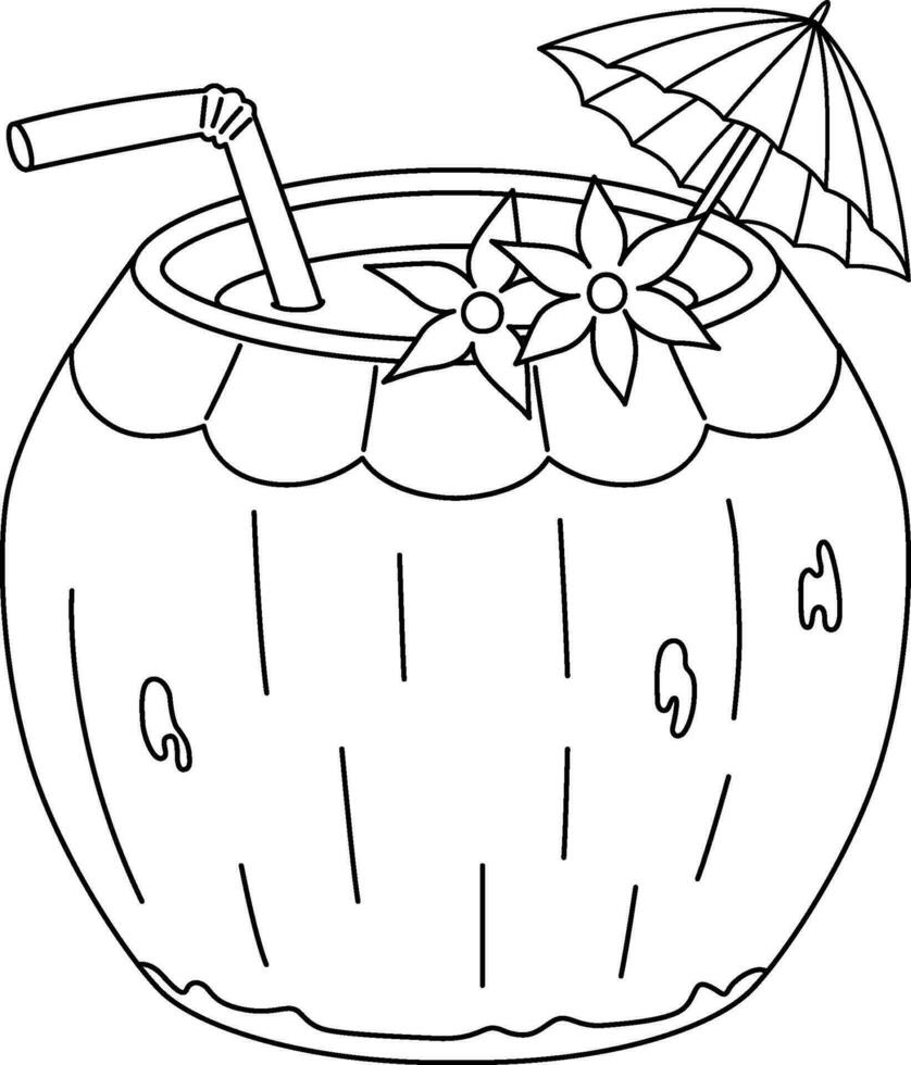 Coconut Drink Summer Isolated Coloring Page vector