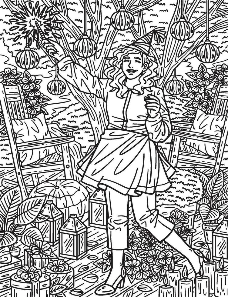 New Year Woman with Sparkler Adults Coloring Page vector