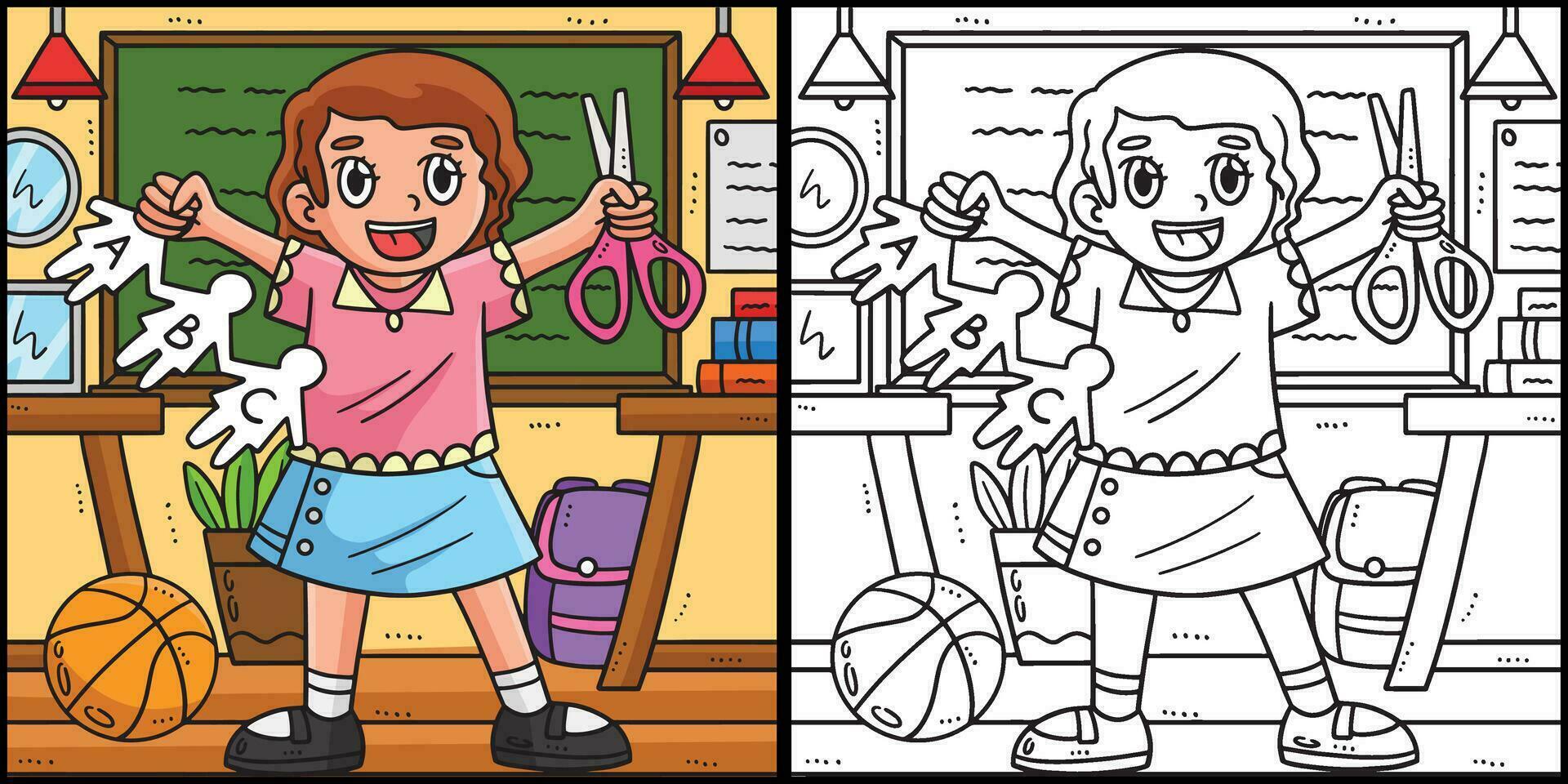 Back To School Child with Scissors Illustration vector