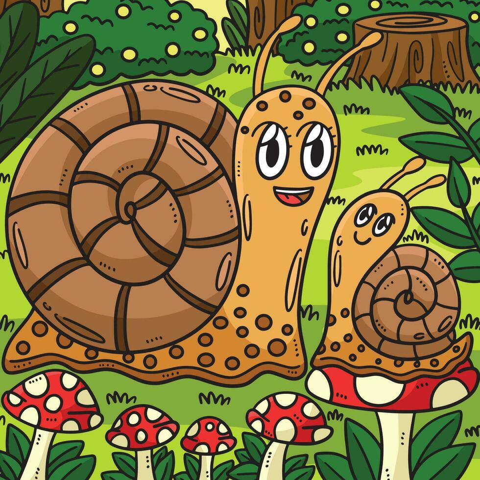 Mother Snail and Baby Snail Colored Cartoon vector