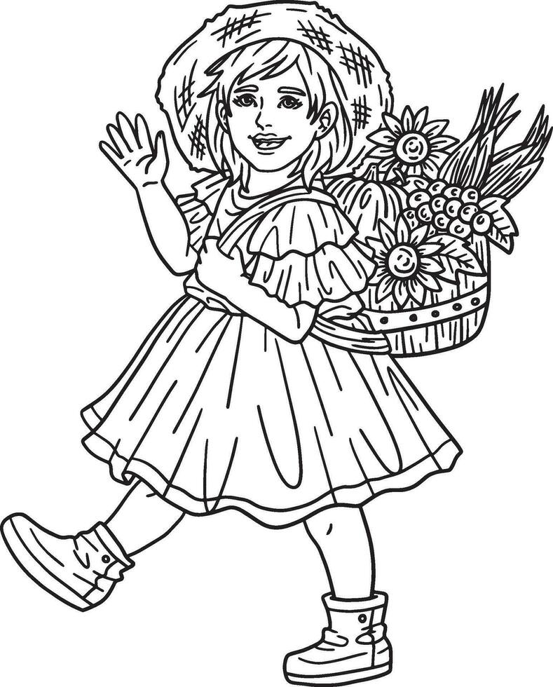 Thanksgiving Child Carrying Basket Isolated Adults vector