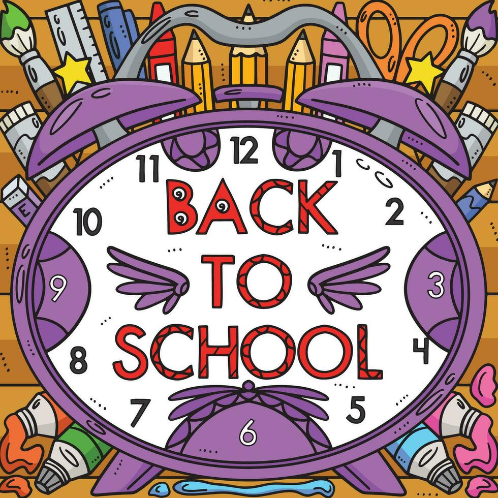 Back to School Alarm Clock Colored Cartoon vector