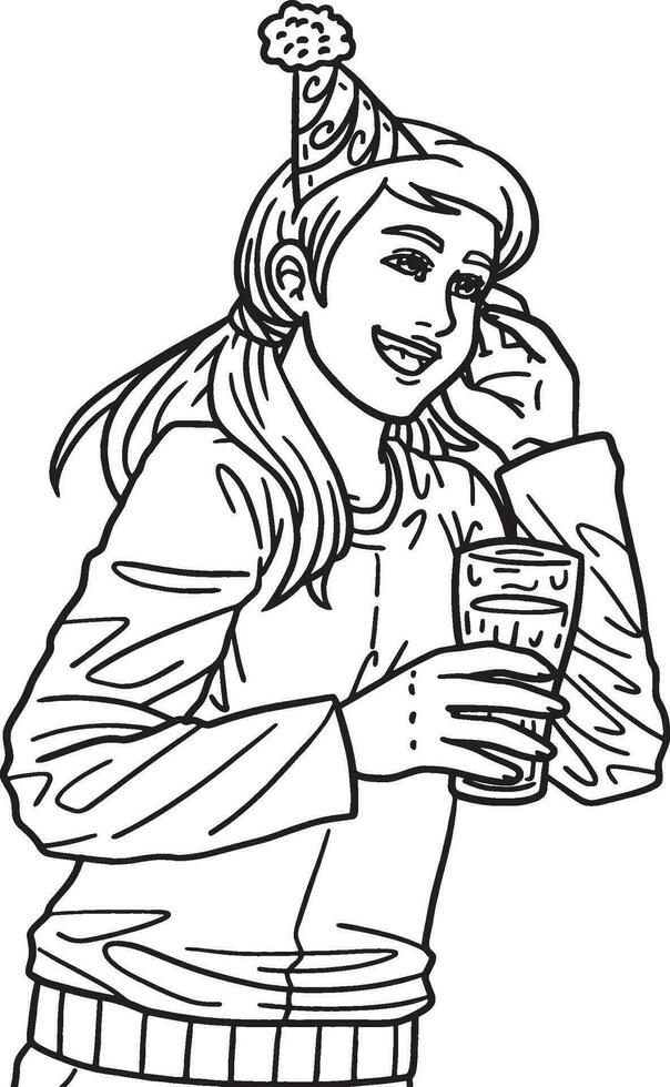 Woman with Glass of Juice Isolated Adults Coloring vector