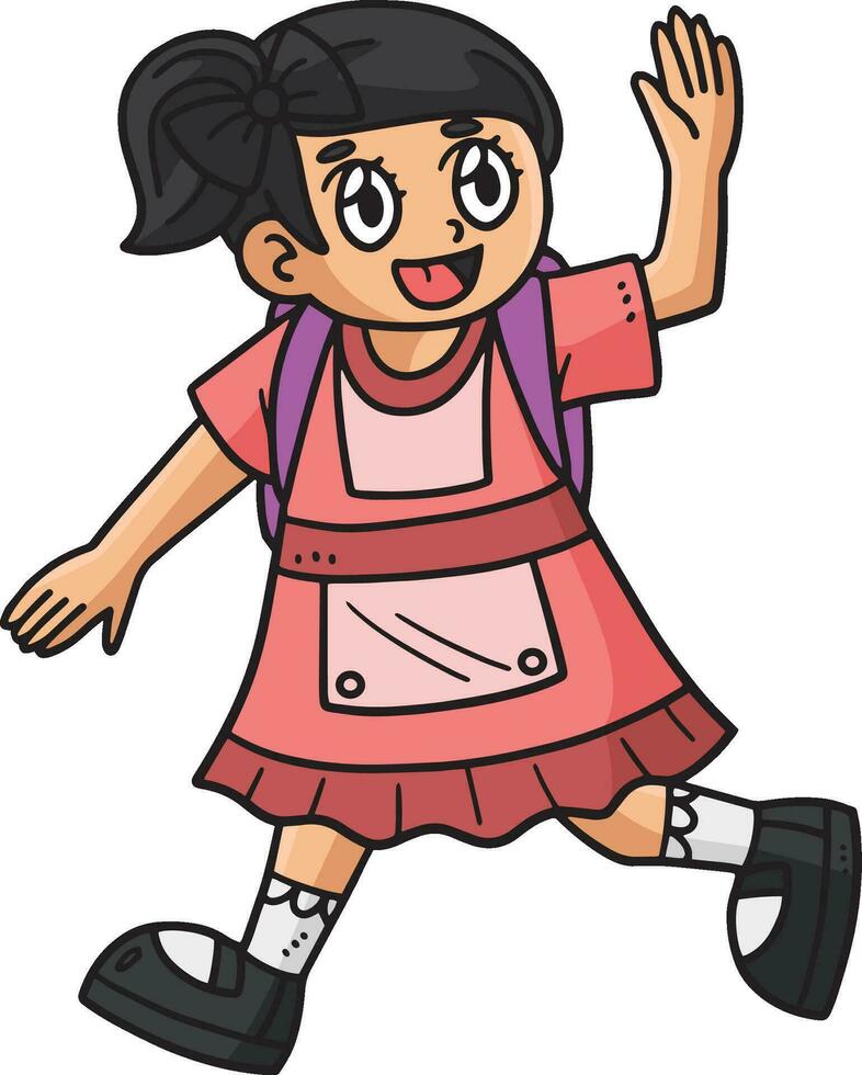 espalda a colegio niña estudiante dibujos animados clipart vector