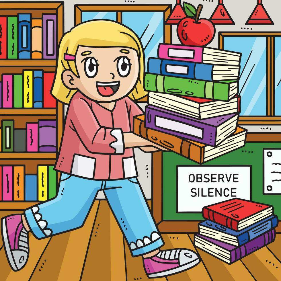 Back to School Child Carrying Books Colored vector