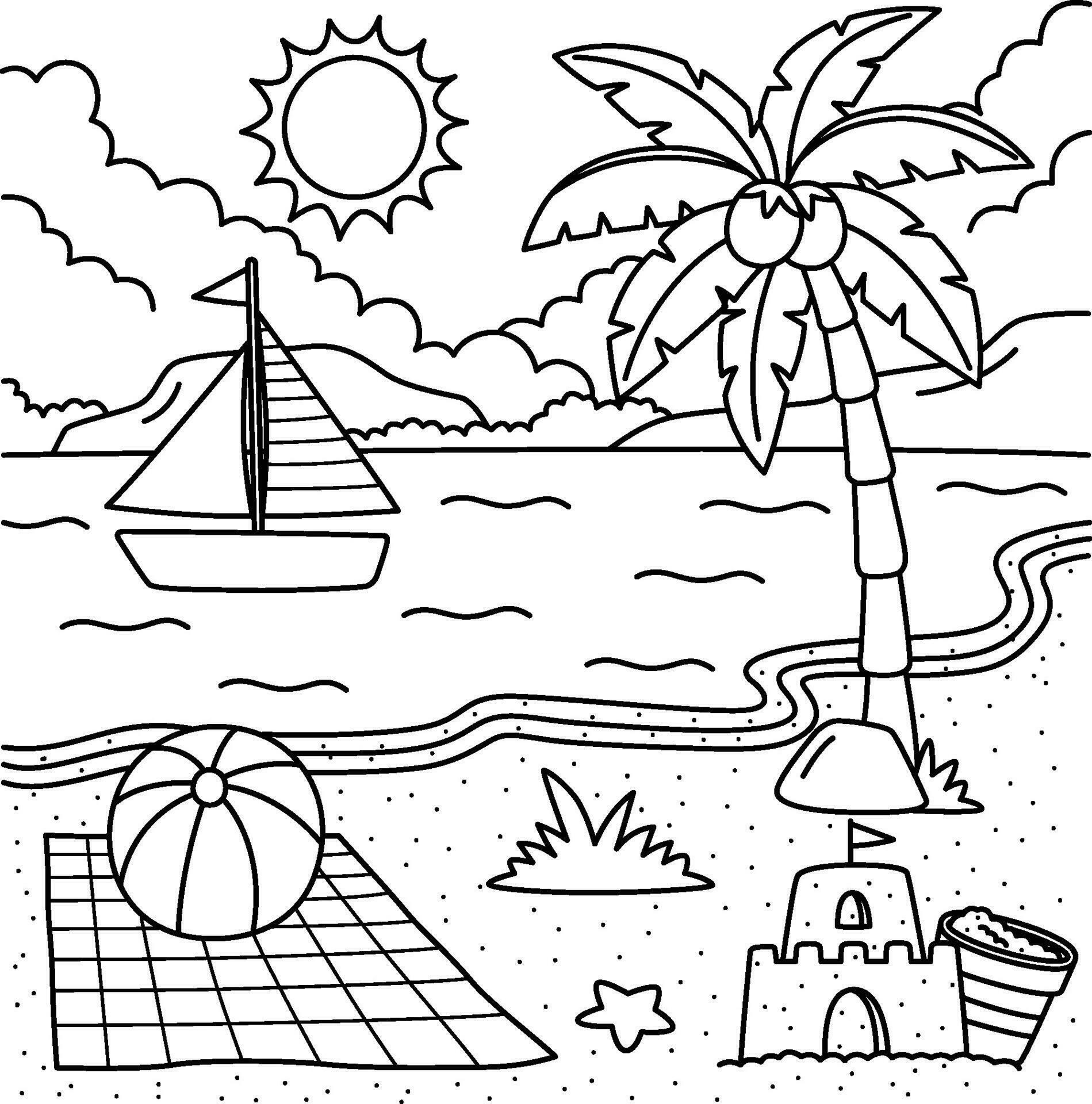 Beach Summer Coloring Page for - Beach Summer Coloring Page For Kids Free Vector 