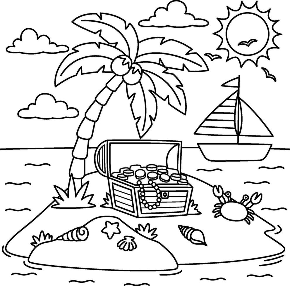 Island Summer Coloring Page for Kids vector