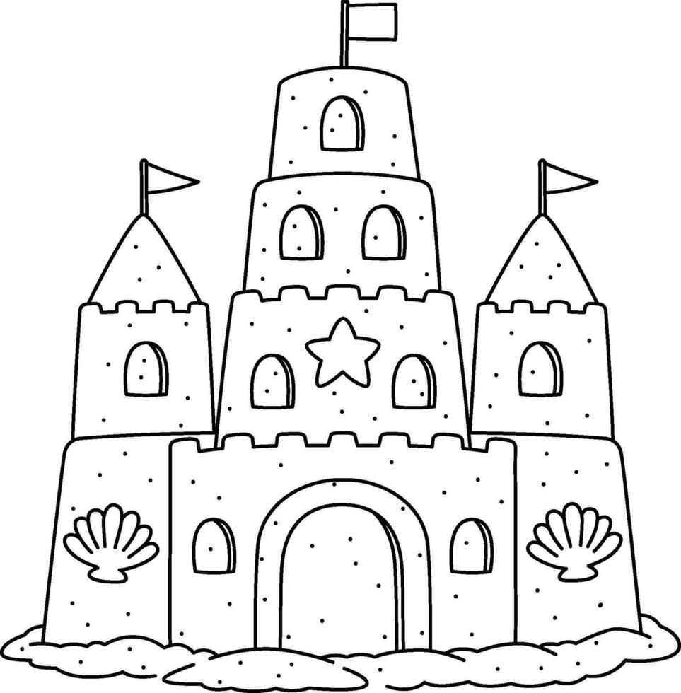 Sandcastle Summer Isolated Coloring Page for Kids vector
