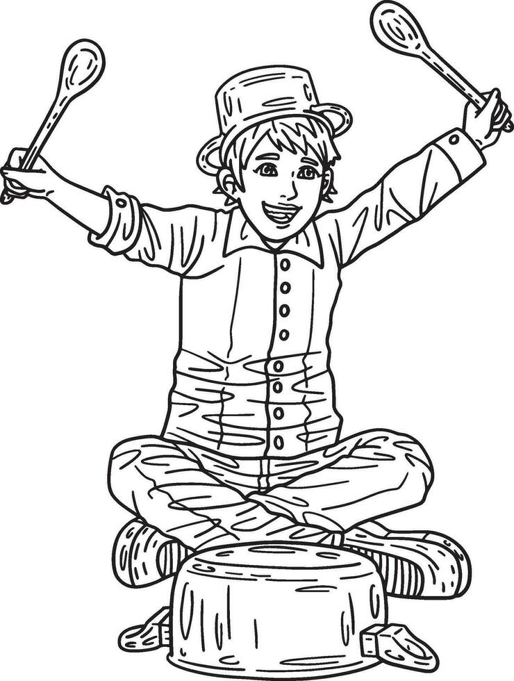 New Year Boy Banging a Pot Isolated Adults vector