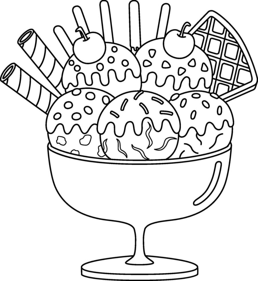 Ice Cream on the Beach Isolated Coloring Page vector