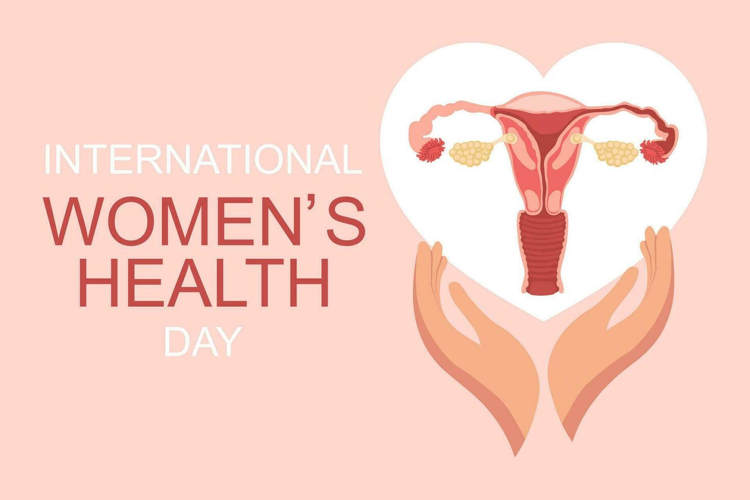 Women's Health Day. Female uterus in the heart in the hands. Medical poster, banner, vector