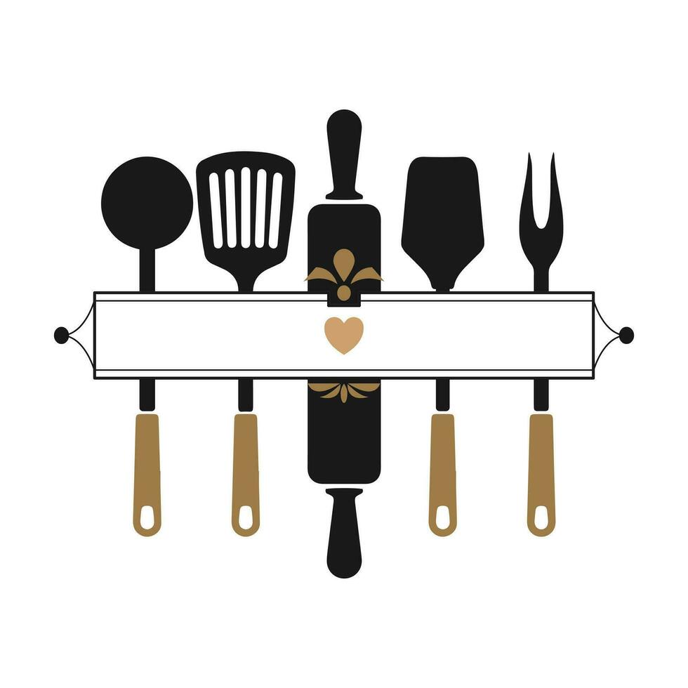 Monogram kitchen utensils, Kitchen logo, Culinary logo Silhouette. Illustration, vector