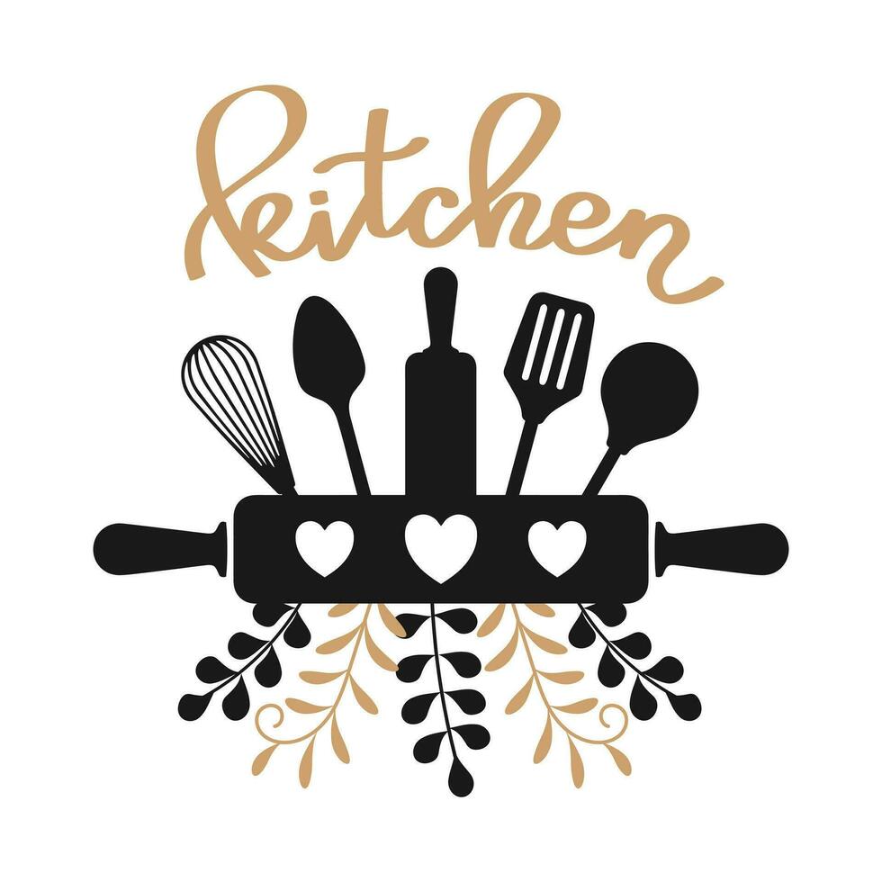 monograma cocina utensilios, cocina logo, culinario logo silueta. ilustración, vector