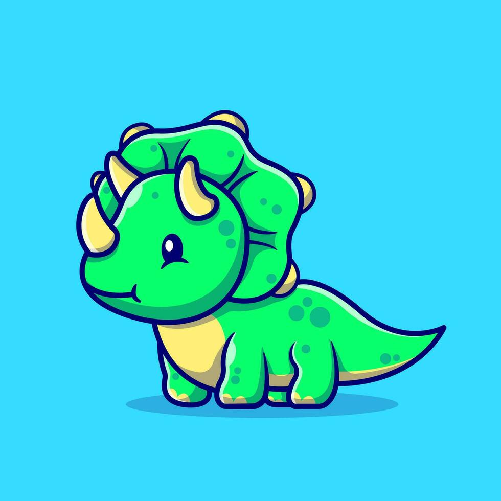 Cute Baby Triceratops Cartoon Vector Icon Illustration. Animal Dino Icon Concept Isolated Premium Vector. Flat Cartoon Style