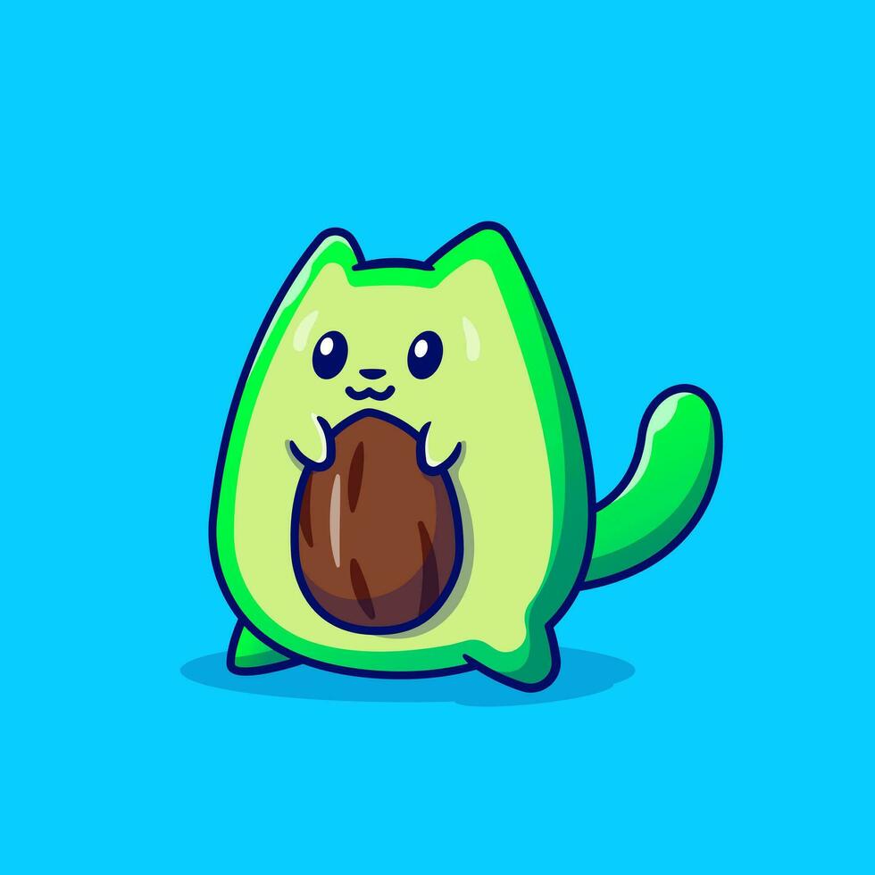 Cute Avocado Cat Cartoon Vector Icon Illustration. Animal Fruit Icon Concept Isolated Premium Vector. Flat Cartoon Style