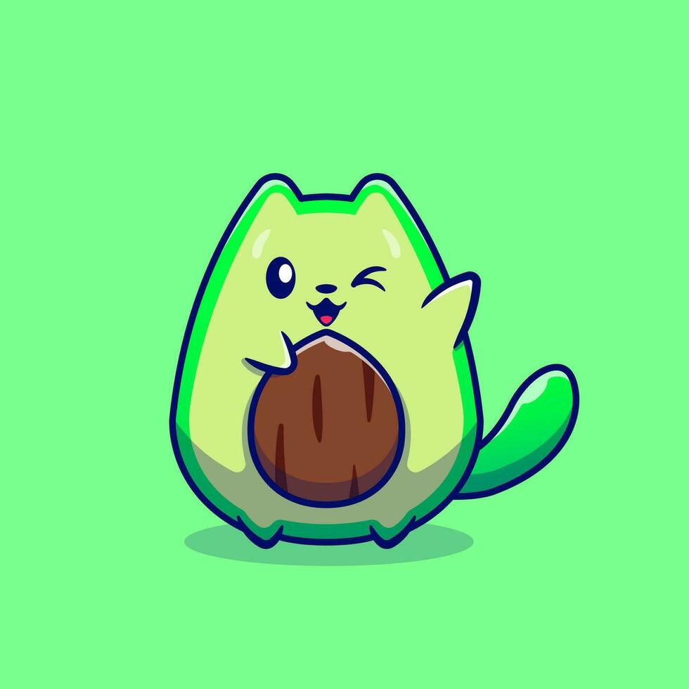 Cute Avocado Cat Cartoon Vector Icon Illustration. Animal Fruit Icon Concept Isolated Premium Vector. Flat Cartoon Style