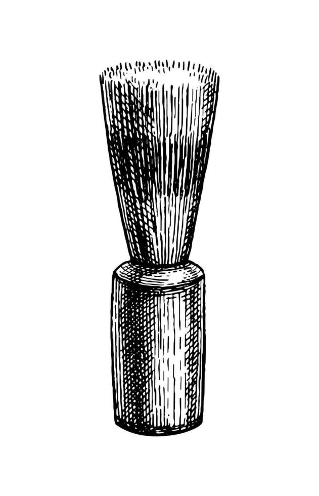 Shaving brush. Ink sketch isolated on white background. Hand drawn vector illustration. Vintage style stroke drawing.