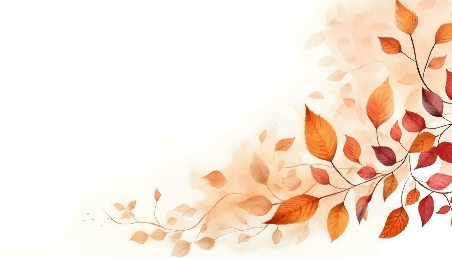 Abstract  watercolor autumn, orange, red, brown background with  leaves and splashes. Vector illustration. Can be used for advertisingeting, presentation, design, invitation,  social media, web.