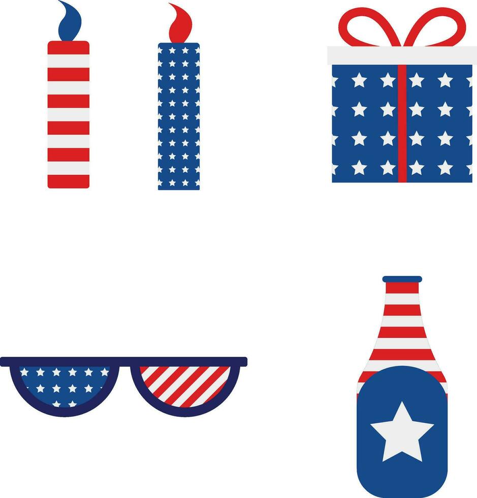 Independence Day, flyer, background, template, with the greeting, usa flag waving ribbon, bunting decoration, and American famous landmarks in the background. vector
