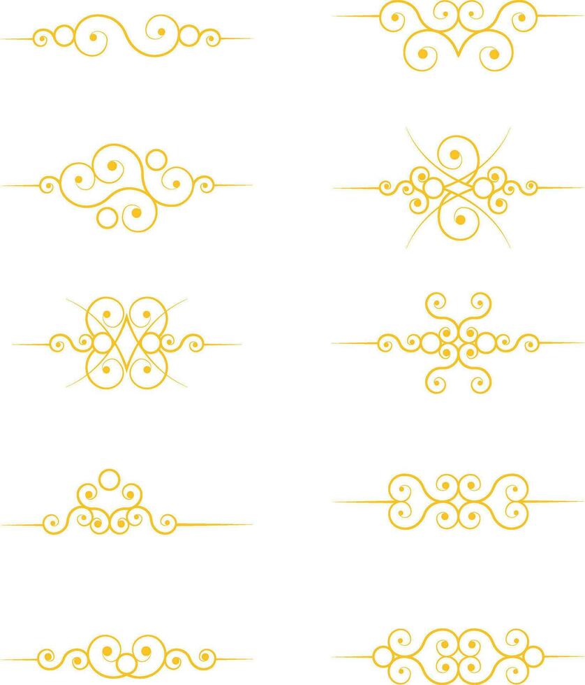 Golden Dividers. Vector isolated golden fancy separators. Classic wedding invitation calligraphy lines.