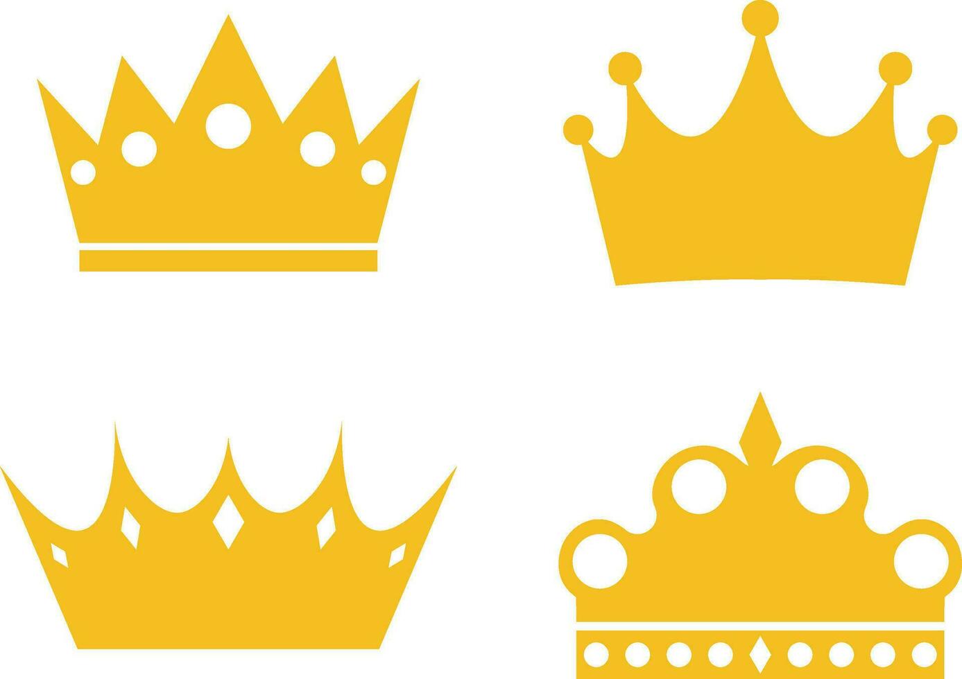Golden Crown Antique Collection Set Isolated on White Background Vector Illustration