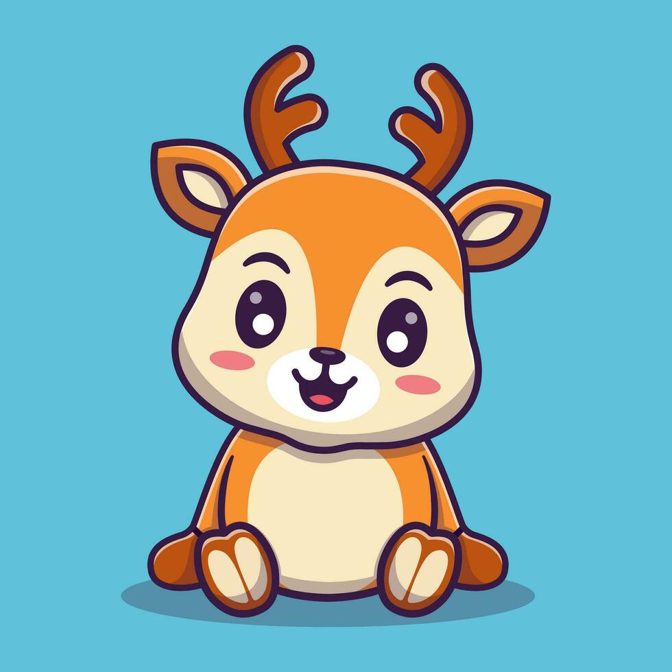 Cute deer sitting relaxed cartoon icon illustration vector