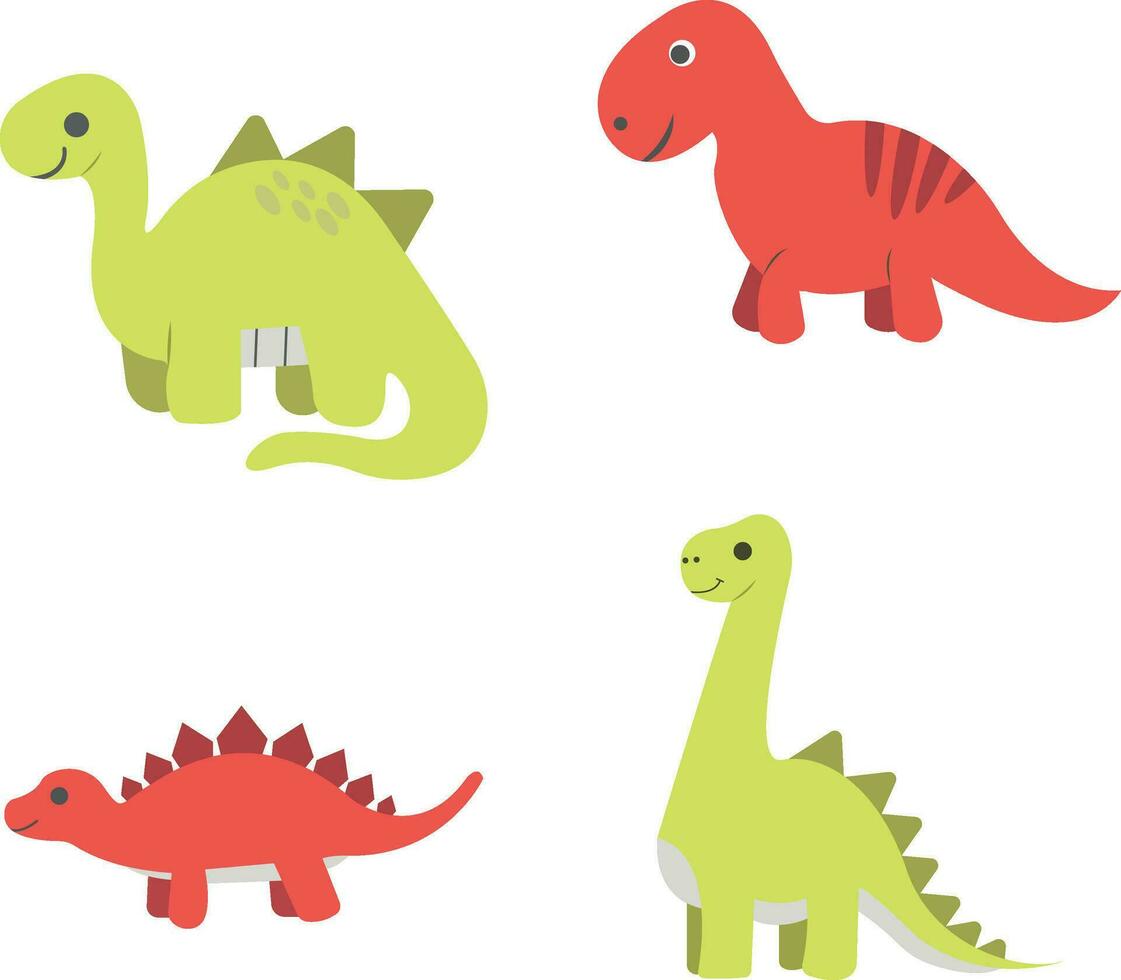 Kids Dinosaur Collection of cute cartoon dinosaurs. Vector illustration