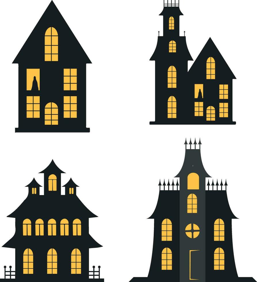 Halloween Haunted House. scary halloween house bundle set. Vector illustration.