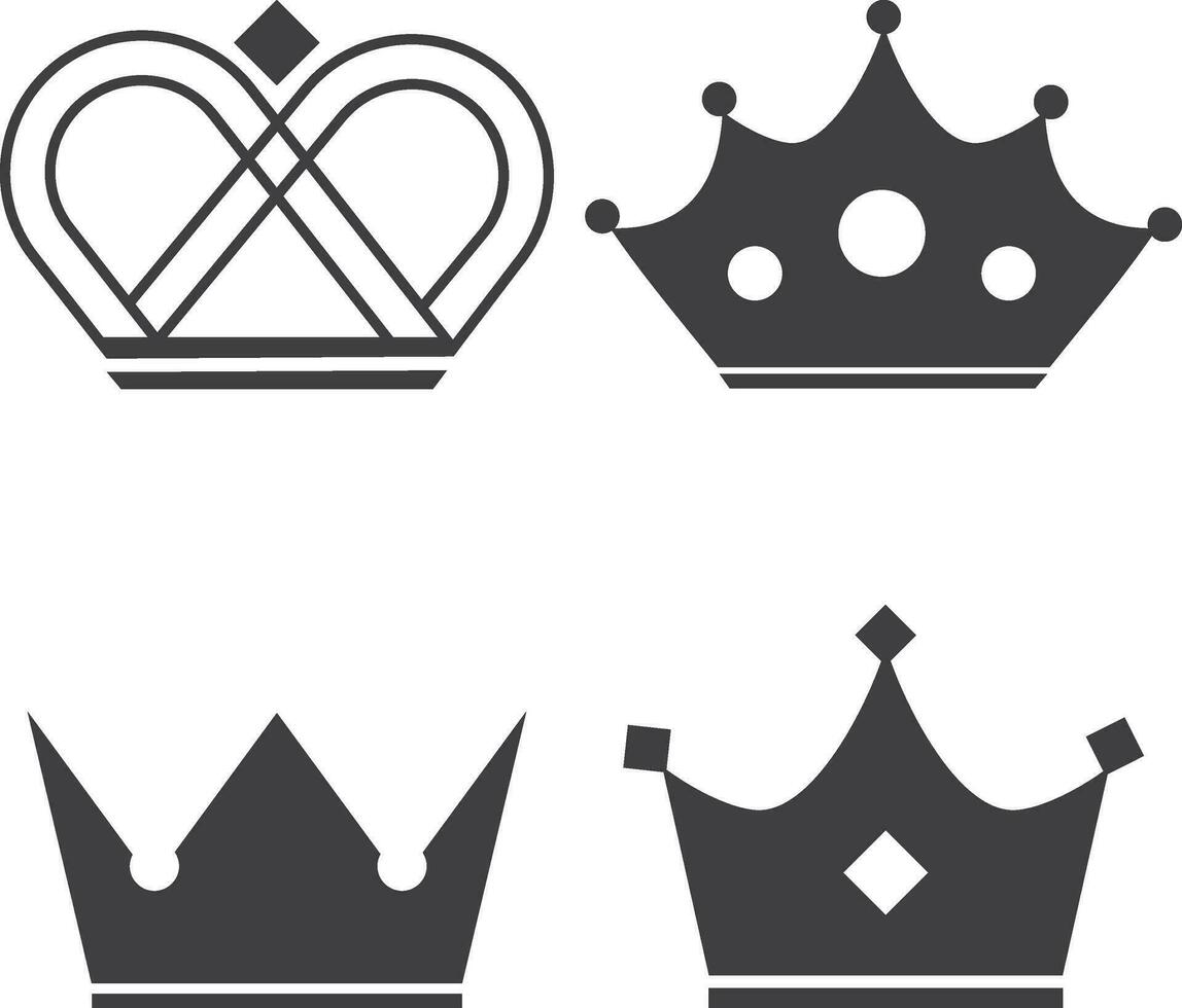 Golden Crown Antique. Royal crown symbol. Golden crown silhouette set. Crown golden symbol collection. vector illustration