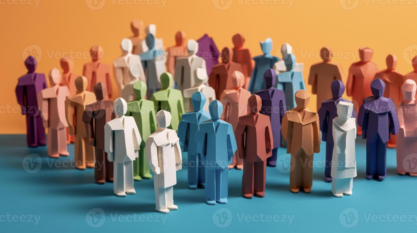 Diversity concept. Diverse group of multiethnic multicultural paper people. Generative AI. photo