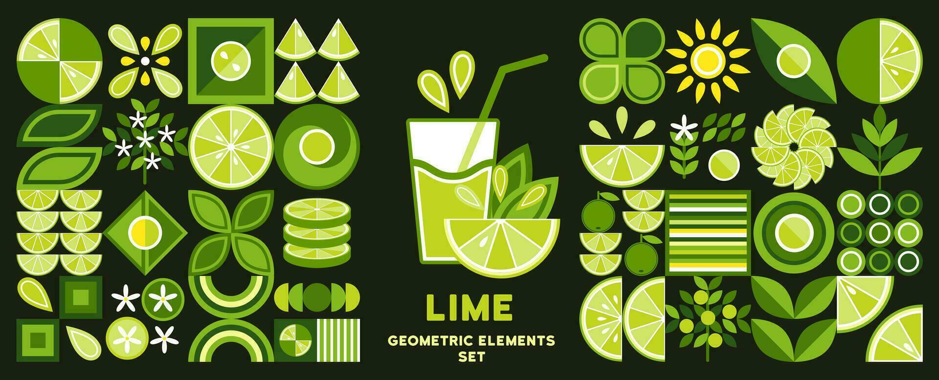 conjunto de diseño elementos, logo con Lima en sencillo geométrico estilo. resumen formas bueno para marca, decoración de comida paquete, cubrir diseño, decorativo imprimir, antecedentes. vector