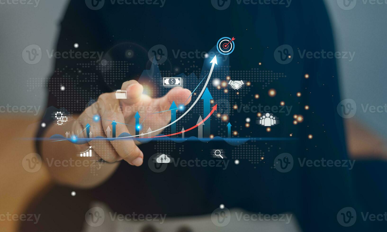 Growth and development chart of the company. Digital online marketing investment business planning and development. Business finance technology and investment concept. photo