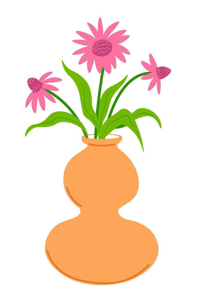 Blooming flowers in vase, floral compositions vector