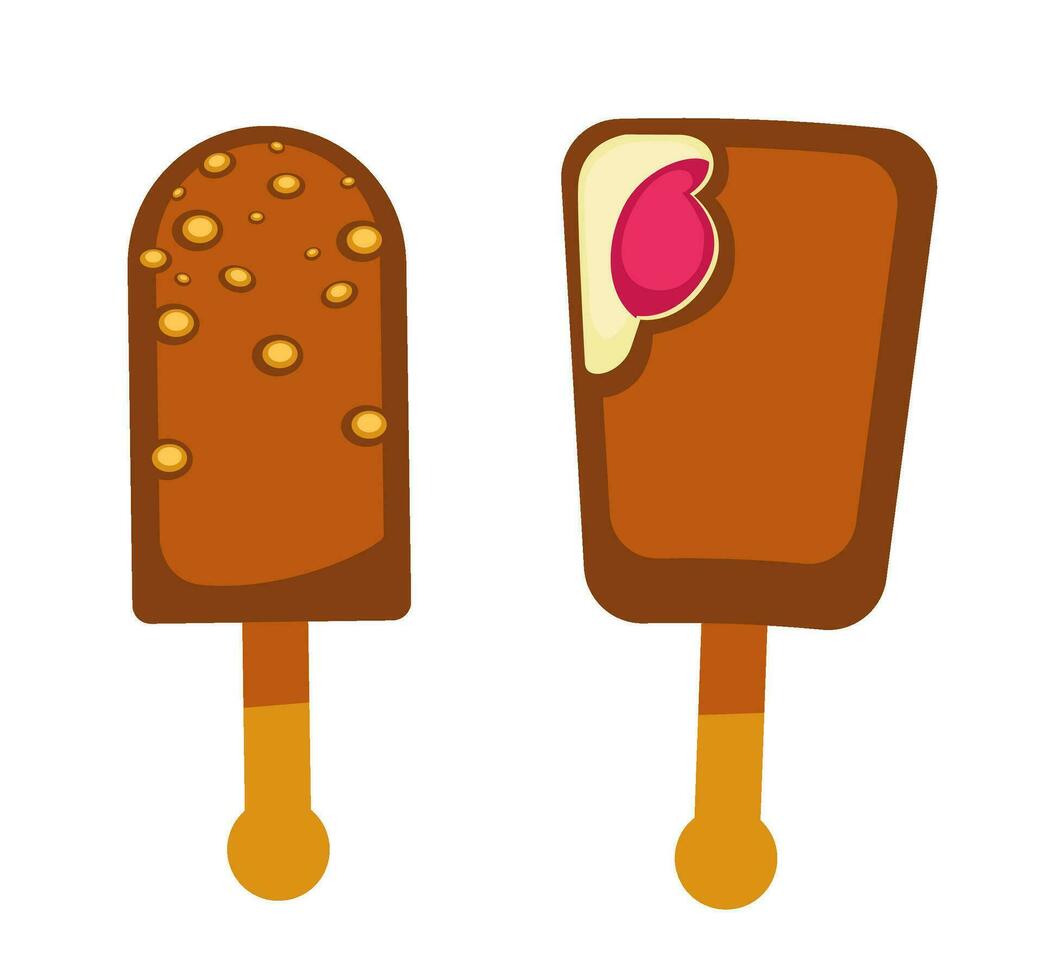 Chocolate ice cream with nut, gelato desserts vector