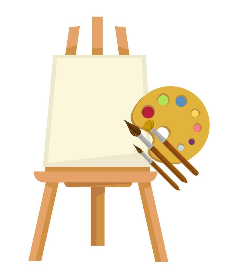 Easel and brushes with paint, art lessons vector