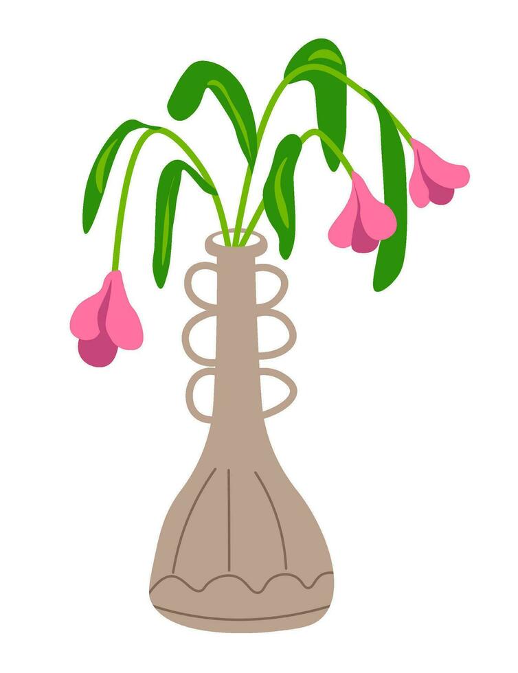 Whithered flowers in vase, bouquet of flora vector