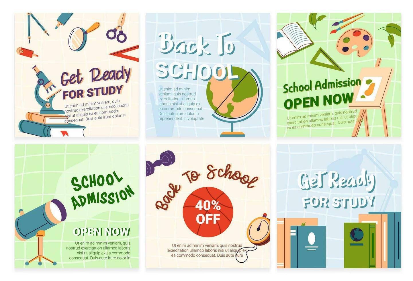 Social media post set for back to school sale vector