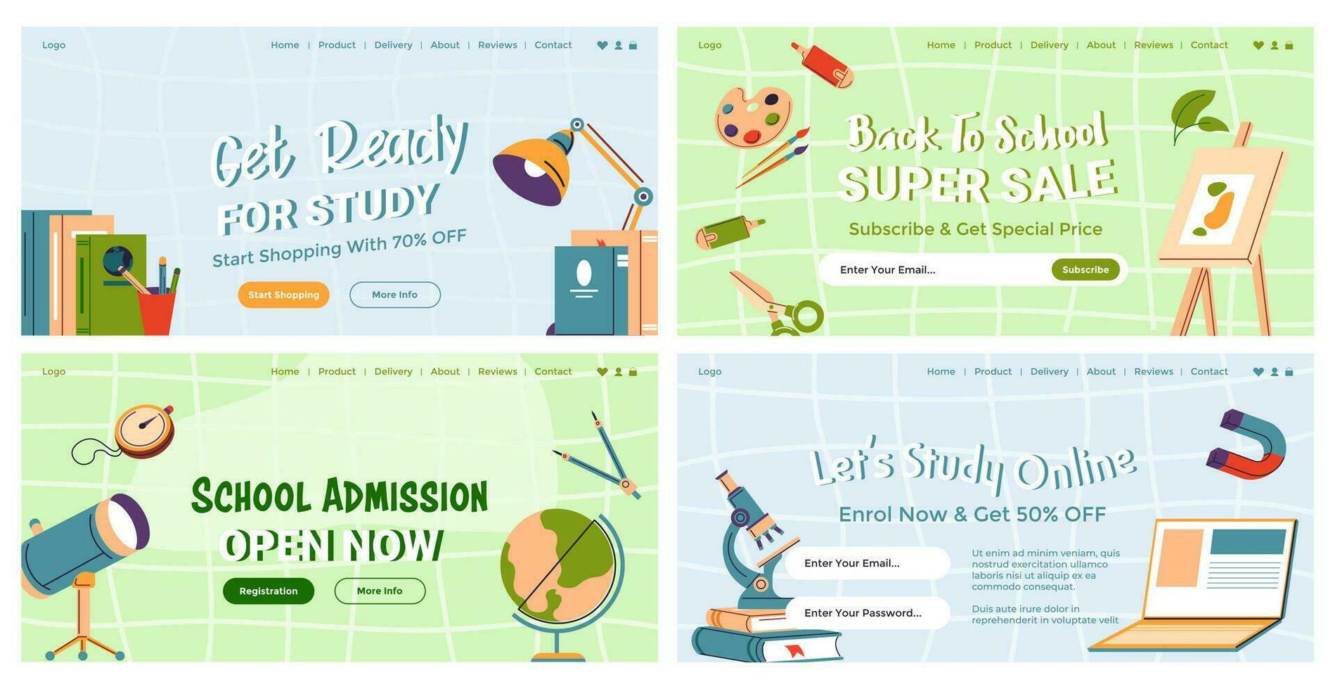 Web banner set for school admission advertising vector