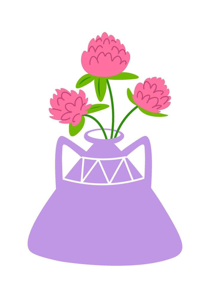 Blooming wildflower flowers in vase, home decor vector